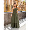 Vestido Longo Verde Militar com Lastex